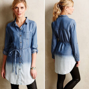 Anthropologie Holding Horses Dip-Dye Chambray Tunic Dress